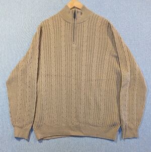 Eddie Bauer Cable Knit Sweater Men's XL Tan 1/4 Zip Heavy